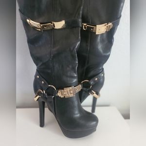 Paper Fox Knee Length Boot with Gold Hardware